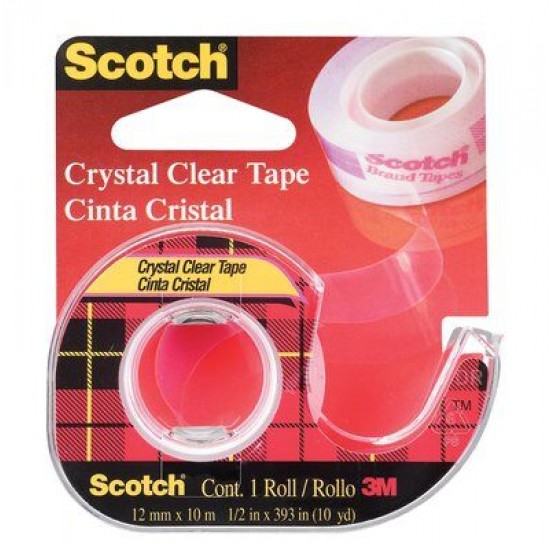 3M Scotch® Crystal Clear Tape in Dispenser CC1210-D, 1/2" x 393", 12 Rolls/Inner, 144 Rolls/Case