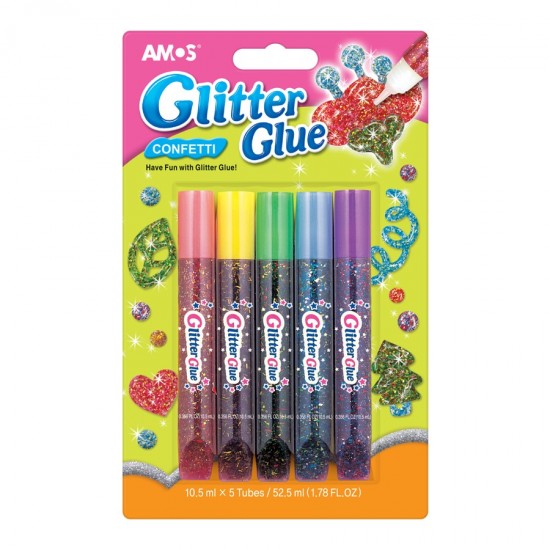AMOS Glitter Glue Confetti 5 colours 10.ml x 5 tubes 